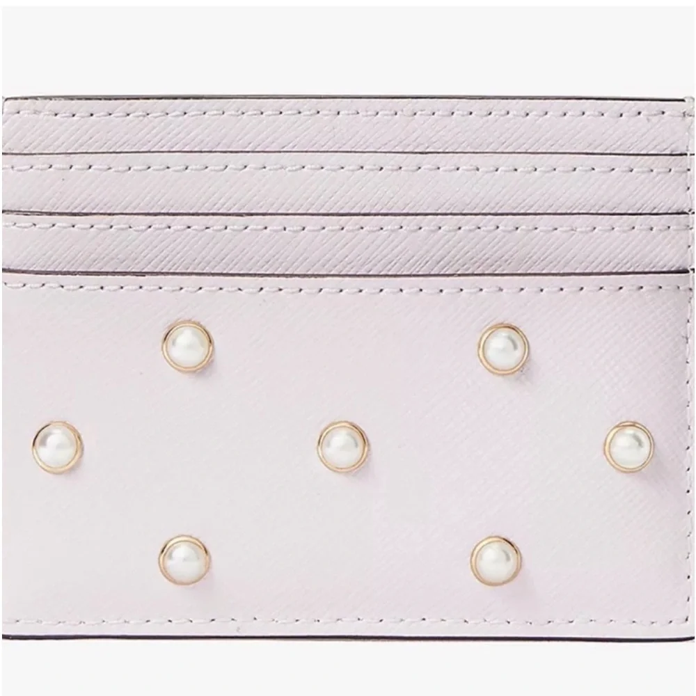 Kate Spade Madison Studded Faux Pearls Small Slim Card Holder, Lilac Moon